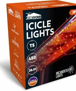 Joiedomi 150 Incandescent Black Wire Icicle Lights (Orange & Purple), 3 Packs
