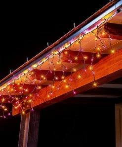 Joiedomi 150 Incandescent Black Wire Icicle Lights (Orange & Purple), 3 Packs