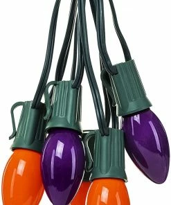 Joiedomi All Holiday Decor C9 Incandescent Green Wire Pathway Lights (Orange & Purple), 10 Pcs