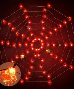 Joiedomi Decorative Lights Spider Web Lights With 3 Lighted Spiders (Orange)