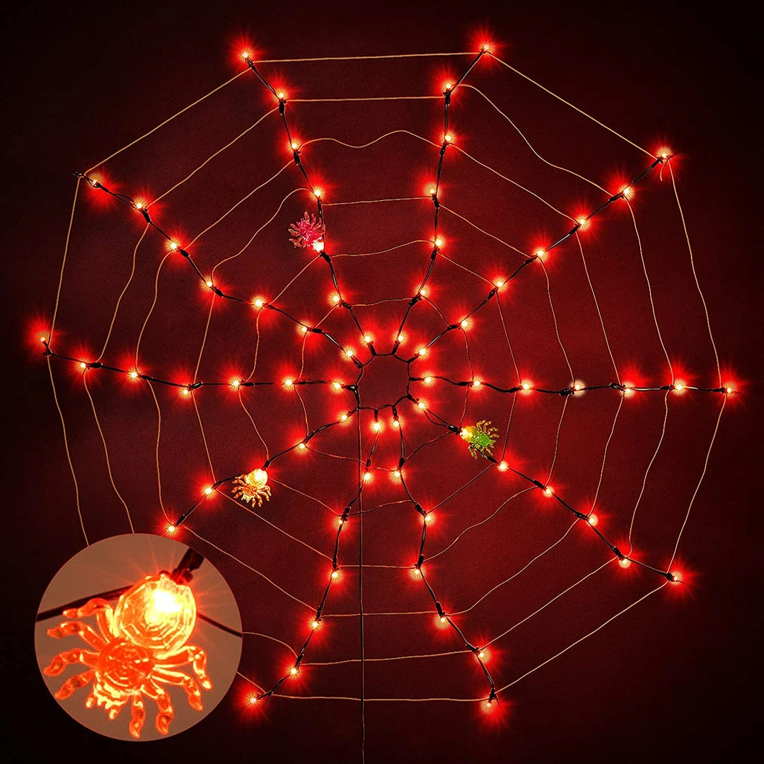 Joiedomi Decorative Lights Spider Web Lights With 3 Lighted Spiders (Orange) 1 Joiedomi Decorative Lights Spider Web Lights With 3 Lighted Spiders (Orange)