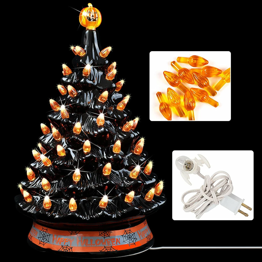 Joiedomi 15“ Halloween Pre-Lit Ceramic Tree Decoration, Orange 2 Joiedomi 15“ Halloween Pre-Lit Ceramic Tree Decoration, Orange