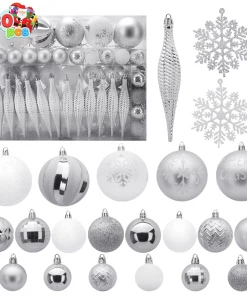 Joiedomi 133 Pcs Christmas Ornaments, Assorted Shatterproof Silver & White Christmas Ornaments