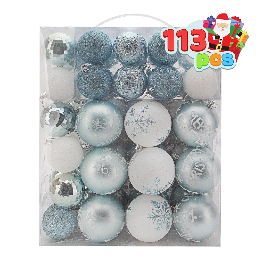 Joiedomi 112 Pcs Baby Blue & White Christmas Assorted Ornaments With A Star Tree Topper 1 Joiedomi 112 Pcs Baby Blue & White Christmas Assorted Ornaments With A Star Tree Topper