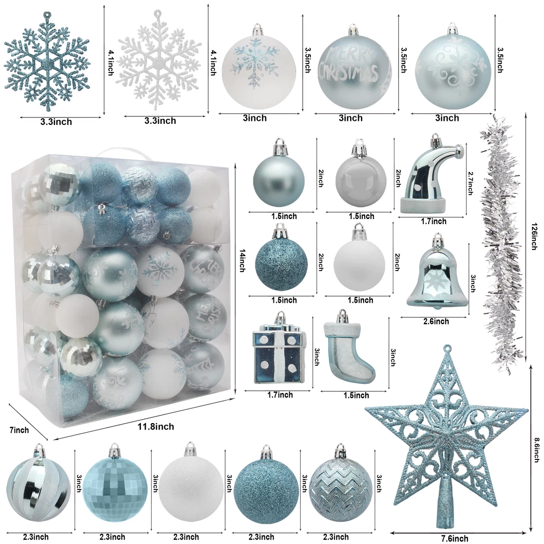 Joiedomi 112 Pcs Baby Blue & White Christmas Assorted Ornaments With A Star Tree Topper 2 Joiedomi 112 Pcs Baby Blue & White Christmas Assorted Ornaments With A Star Tree Topper