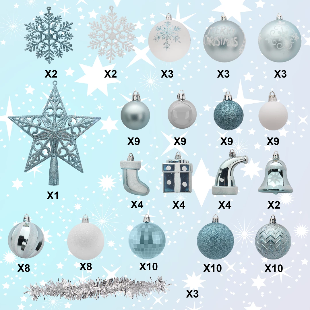 Joiedomi 112 Pcs Baby Blue & White Christmas Assorted Ornaments With A Star Tree Topper 5 Joiedomi 112 Pcs Baby Blue & White Christmas Assorted Ornaments With A Star Tree Topper