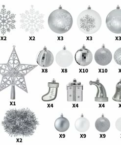 Joiedomi All Holiday Decor 112 Pcs Silver & White Christmas Assorted Ornaments With A Star Tree Topper