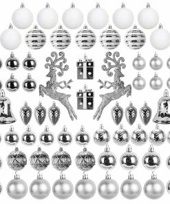 Joiedomi All Holiday Decor 66 Pcs Christmas Assorted Ornaments Silver & White