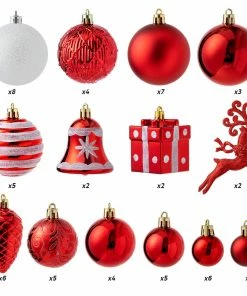 Joiedomi 66 Pcs Christmas Assorted Ornaments Red & White All Holiday Decor