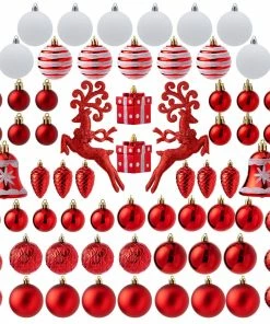 Joiedomi 66 Pcs Christmas Assorted Ornaments Red & White All Holiday Decor