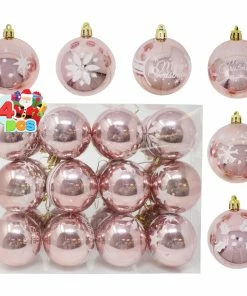 Joiedomi All Holiday Decor 60mm/2.36" Rose Gold Christmas Ornament With Glittering Painting 24Pcs