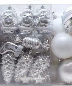 Joiedomi All Holiday Decor 81 Pcs Assorted Shape Christmas Ornaments (Silver&White)