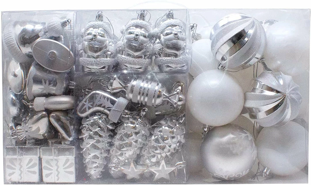 Joiedomi All Holiday Decor 81 Pcs Assorted Shape Christmas Ornaments (Silver&White) 1 Joiedomi All Holiday Decor 81 Pcs Assorted Shape Christmas Ornaments (Silver&White)
