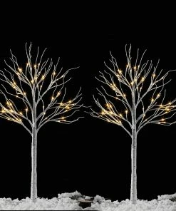 Joiedomi All Holiday Decor 4ft 2 Packs White Birch Tree With 64 LED Lights