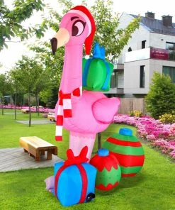 Joiedomi Inflatables 6ft Christmas Flamingo With Gift Boxes