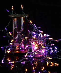 Joiedomi 17.3ft 2 X 50 Counts Orange & Purple LED Green Wire String Lights, Remote Control Battery Powered (8 Modes, 6 Hr Timer)