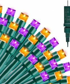 Joiedomi 100-Count Orange & Purple LED Mini String Lights, 8 Modes