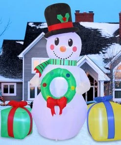 Joiedomi 6ft Inflatable Snowman Holding A Christmas Wreath Inflatables