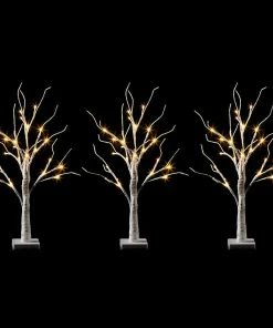 Joiedomi 2ft 3 Packs White Birch Tree With 24 LED Lights All Holiday Decor