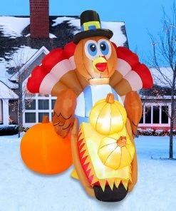 Joiedomi All Holiday Decor 6ft Turkey Carrying Three Pumpkins