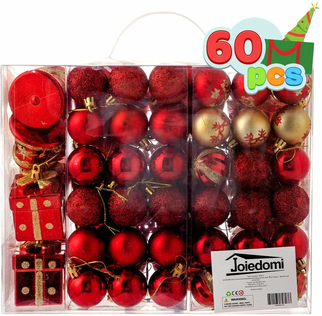 Joiedomi All Holiday Decor 60 Pcs Christmas Assorted Ornaments With A Star Tree Topper Red & Gold 4 Joiedomi All Holiday Decor 60 Pcs Christmas Assorted Ornaments With A Star Tree Topper Red & Gold