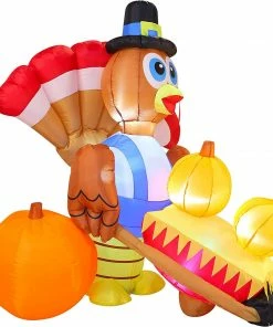 Joiedomi All Holiday Decor 6ft Turkey Carrying Three Pumpkins