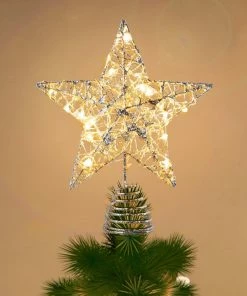 Joiedomi store 23 Joiedomi Christmas Tree Toppers, Glitter Silver Star Tree Topper Lighted With Warm White LED Lights