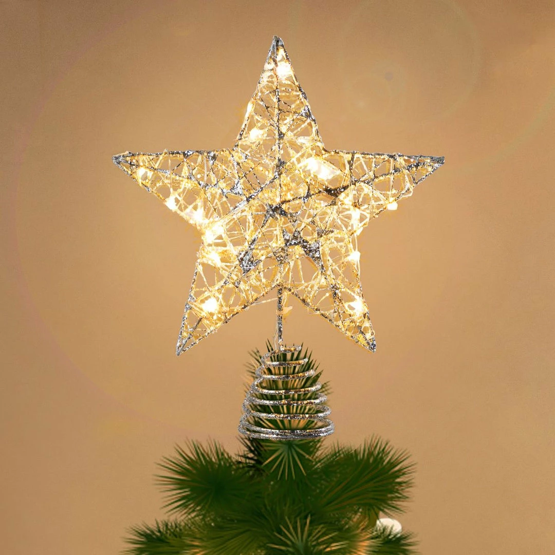 Joiedomi Christmas Tree Toppers, Glitter Silver Star Tree Topper Lighted With Warm White LED Lights 1 Joiedomi Christmas Tree Toppers, Glitter Silver Star Tree Topper Lighted With Warm White LED Lights