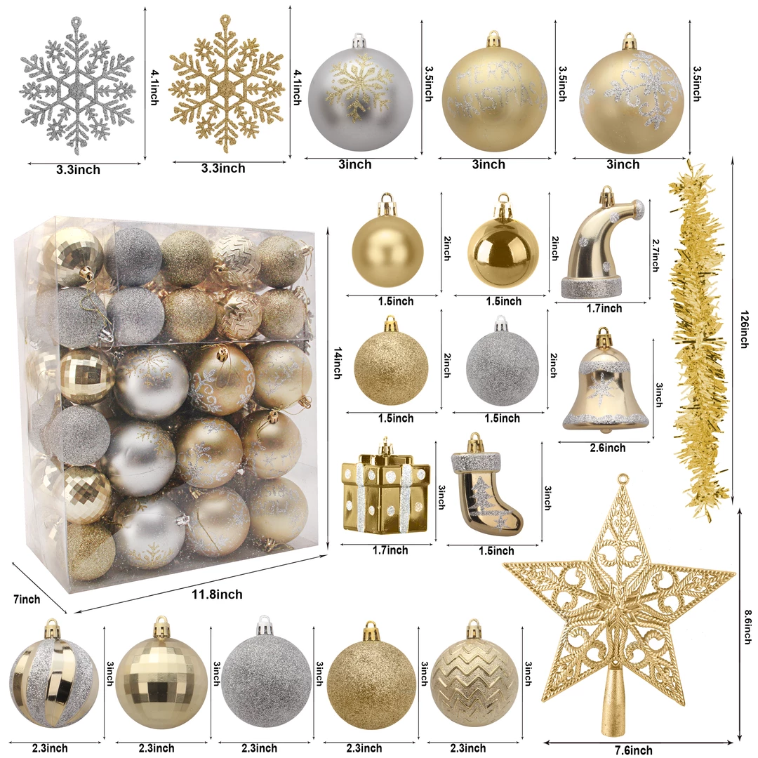 Joiedomi 112 Pcs Gold & Silver Christmas Assorted Ornaments With A Star Tree Topper 4 Joiedomi 112 Pcs Gold & Silver Christmas Assorted Ornaments With A Star Tree Topper