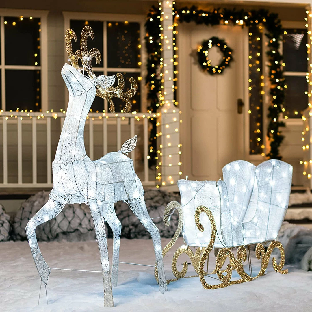 Joiedomi All Holiday Decor Cotton Christmas Reindeers Sleigh White Yard Lights, 2 Pcs 2 Joiedomi All Holiday Decor Cotton Christmas Reindeers Sleigh White Yard Lights, 2 Pcs