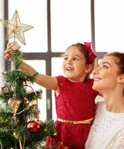 Joiedomi Christmas Tree Toppers, Gold Star Tree Topper Lighted With Warm White LED Lights