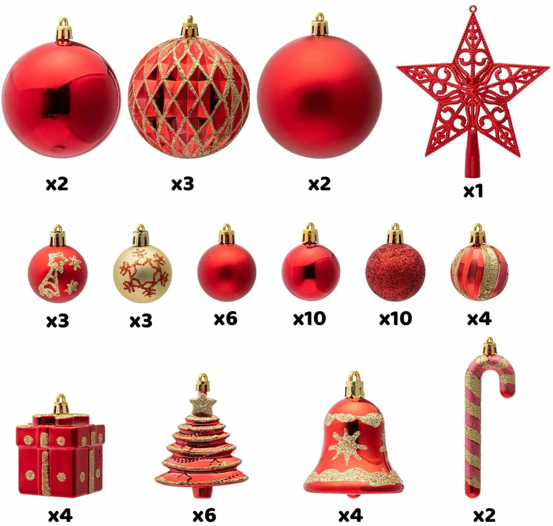 Joiedomi All Holiday Decor 60 Pcs Christmas Assorted Ornaments With A Star Tree Topper Red & Gold 3 Joiedomi All Holiday Decor 60 Pcs Christmas Assorted Ornaments With A Star Tree Topper Red & Gold