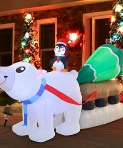 Joiedomi Inflatables 8ft Inflatable Polar Bear Dragging A Christmas Tree