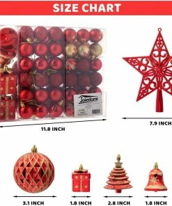 Joiedomi All Holiday Decor 60 Pcs Christmas Assorted Ornaments With A Star Tree Topper Red & Gold