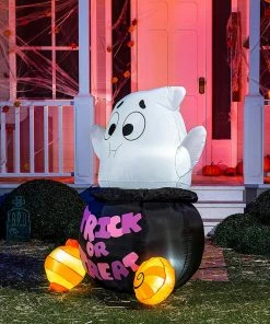 Joiedomi 5ft Halloween Inflatable Ghost Stuck In Cauldron