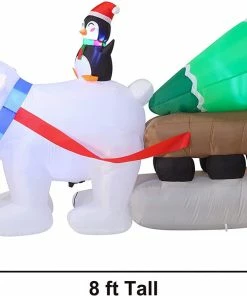 Joiedomi Inflatables 8ft Inflatable Polar Bear Dragging A Christmas Tree
