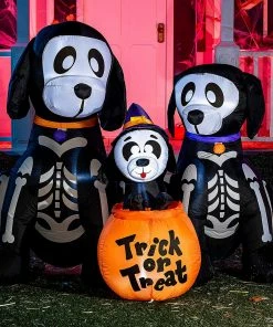 Joiedomi 6ft Halloween Skeleton Dog Family Set With Trick Or Treat Flag Inflatables