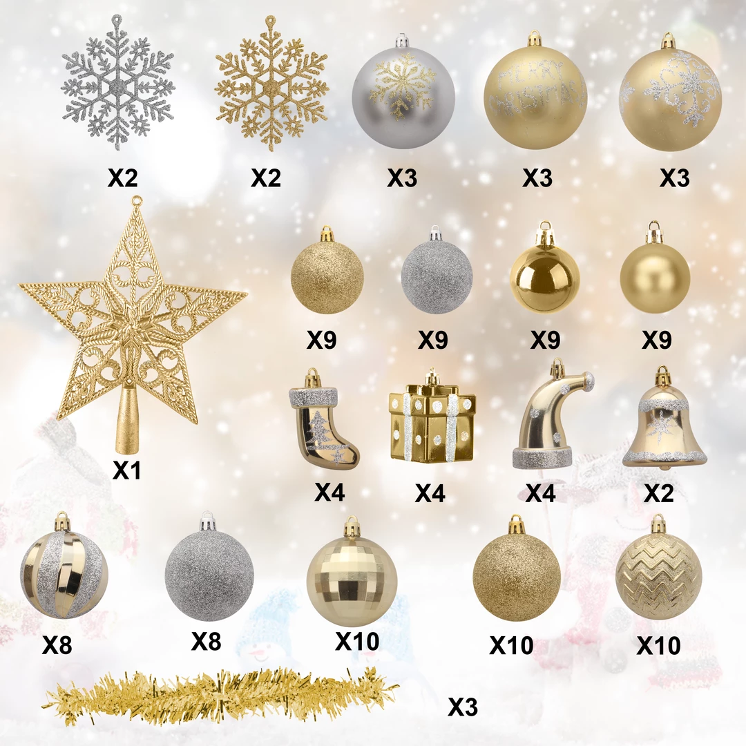 Joiedomi 112 Pcs Gold & Silver Christmas Assorted Ornaments With A Star Tree Topper 5 Joiedomi 112 Pcs Gold & Silver Christmas Assorted Ornaments With A Star Tree Topper