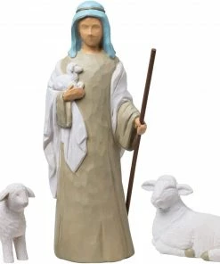 Joiedomi All Holiday Decor 3 PCS Christmas Decoration Shepherd And Stable Sheep Animals Resin Nativity Figurines