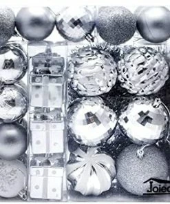 Joiedomi 70 Pcs Christmas Assorted Ornaments With A Star Tree Topper Silver & White