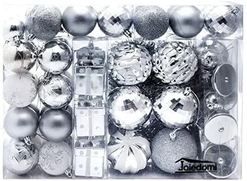 Joiedomi 70 Pcs Christmas Assorted Ornaments With A Star Tree Topper Silver & White 1 Joiedomi 70 Pcs Christmas Assorted Ornaments With A Star Tree Topper Silver & White