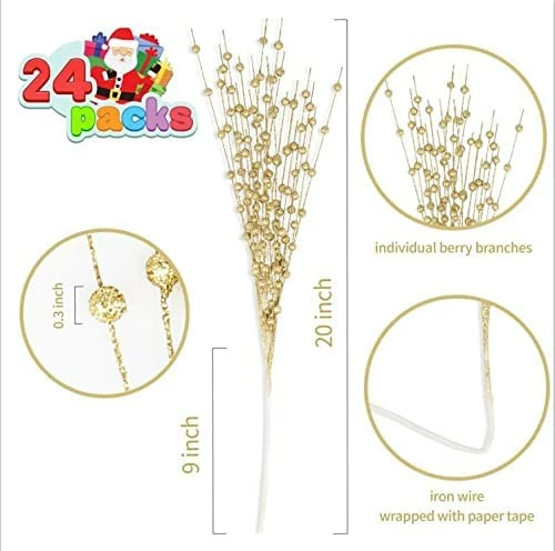 Joiedomi All Holiday Decor Christmas Tree Berry Stem (Gold). 24 Pcs 3 Joiedomi All Holiday Decor Christmas Tree Berry Stem (Gold). 24 Pcs