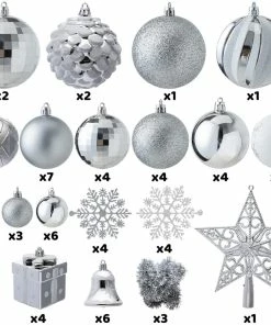 Joiedomi 70 Pcs Christmas Assorted Ornaments With A Star Tree Topper Silver & White