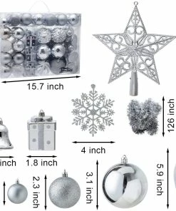 Joiedomi 70 Pcs Christmas Assorted Ornaments With A Star Tree Topper Silver & White 5 Joiedomi 70 Pcs Christmas Assorted Ornaments With A Star Tree Topper Silver & White
