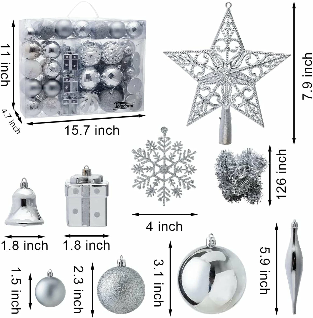 Joiedomi 70 Pcs Christmas Assorted Ornaments With A Star Tree Topper Silver & White 3 Joiedomi 70 Pcs Christmas Assorted Ornaments With A Star Tree Topper Silver & White