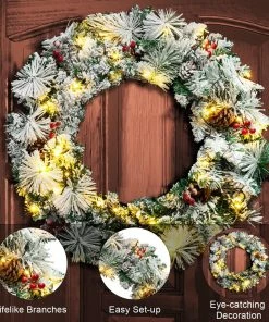 Joiedomi All Holiday Decor 24¡± Christmas Wreath Flocked With LED Lights 10 Joiedomi All Holiday Decor 24¡± Christmas Wreath Flocked With LED Lights