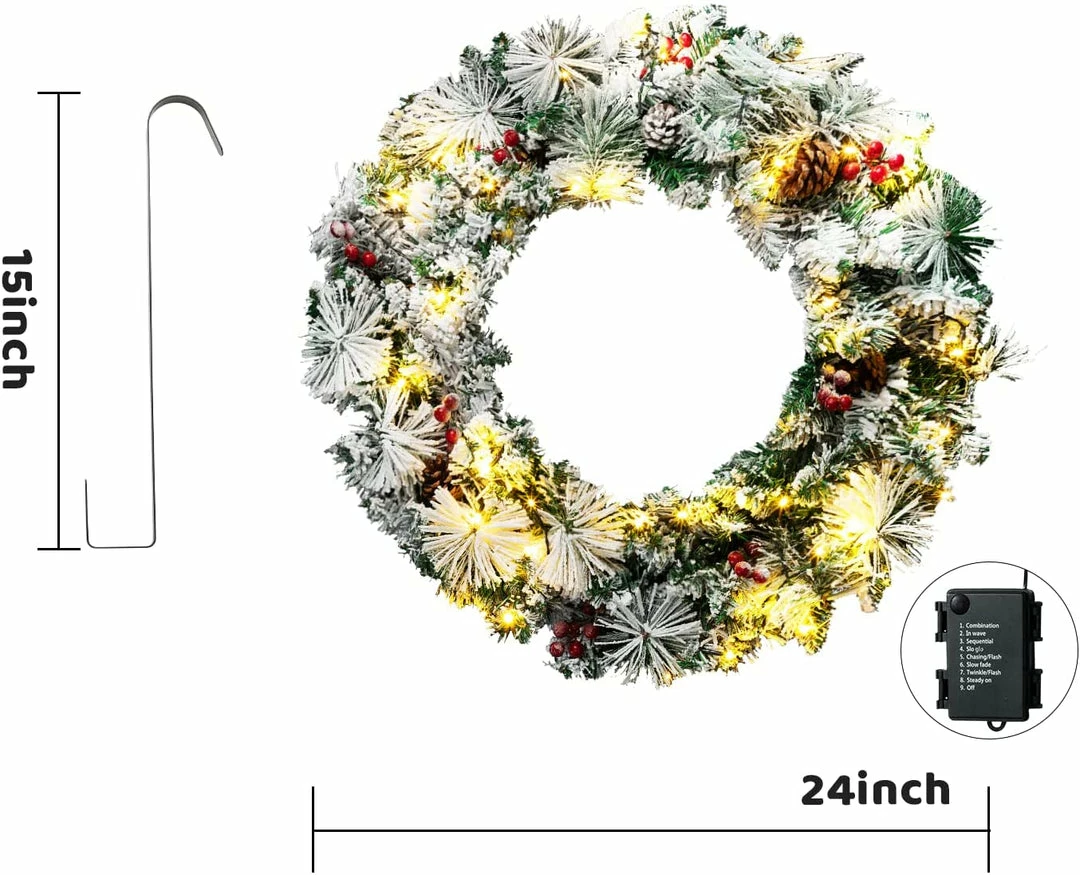 Joiedomi All Holiday Decor 24¡± Christmas Wreath Flocked With LED Lights 6 Joiedomi All Holiday Decor 24¡± Christmas Wreath Flocked With LED Lights