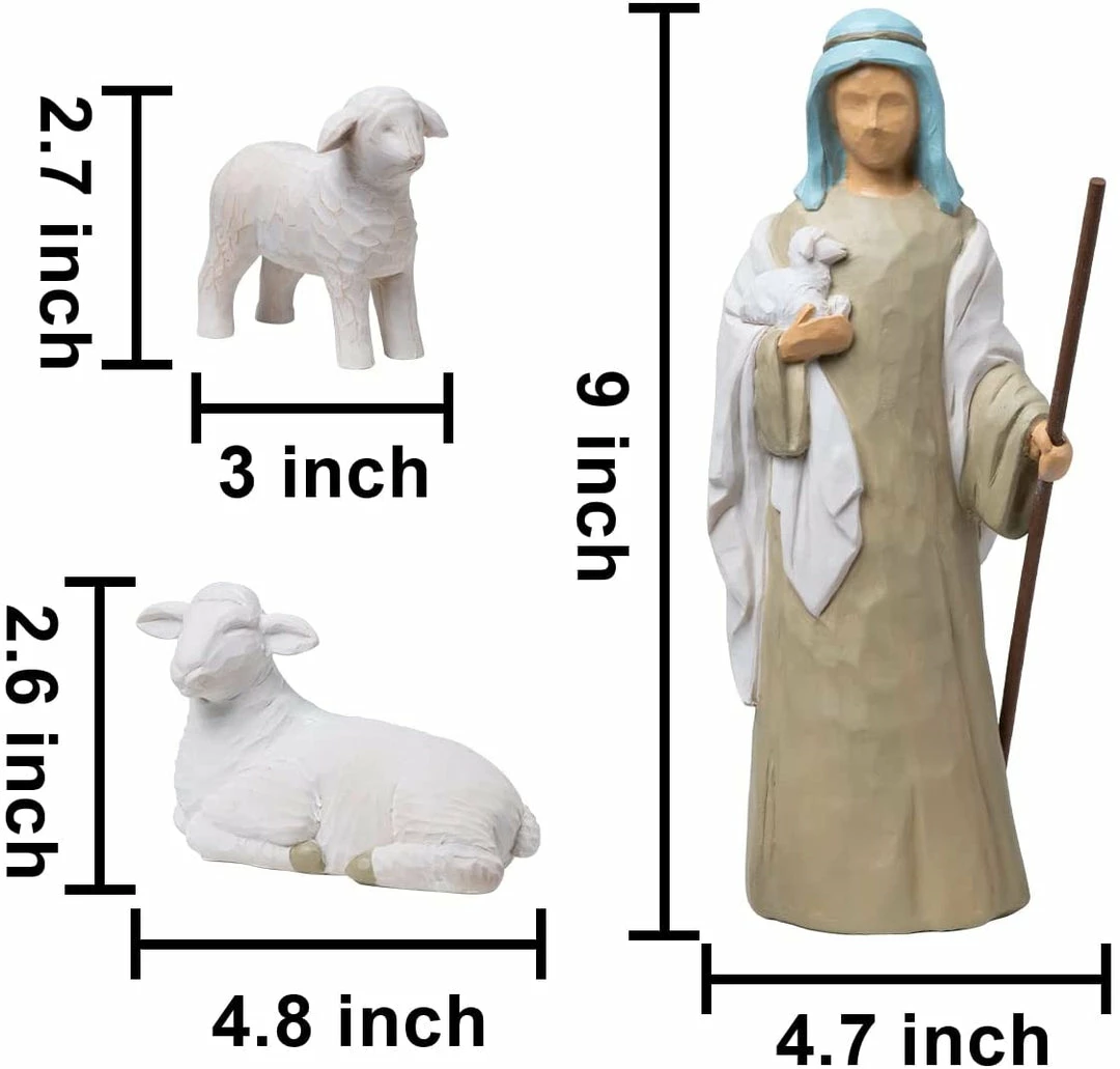 Joiedomi All Holiday Decor 3 PCS Christmas Decoration Shepherd And Stable Sheep Animals Resin Nativity Figurines 4 Joiedomi All Holiday Decor 3 PCS Christmas Decoration Shepherd And Stable Sheep Animals Resin Nativity Figurines