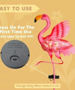 Joiedomi 2 Pack Pink Flamingo Garden Solar Lights