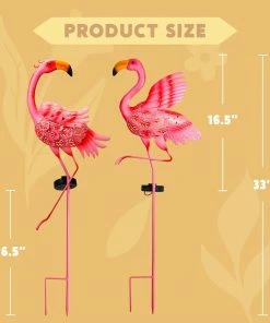 Joiedomi 2 Pack Pink Flamingo Garden Solar Lights